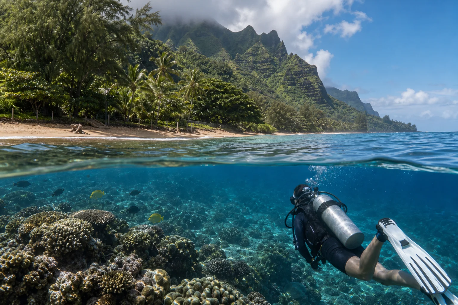 Original editorial illustration representing Hāʻena State Park Reopens, Restoring Reserved Access to Kēʻē’s Reef