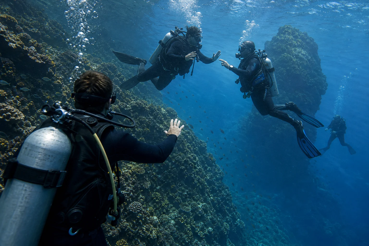Original editorial illustration representing Palau Suspends Guides While Investigating Underwater Confrontation